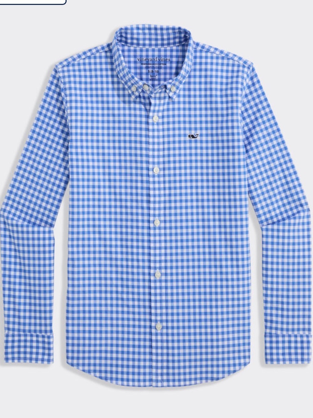 Vineyard Vines Blue and White Boys' Performance Cotton Skysail Gingham Shirt